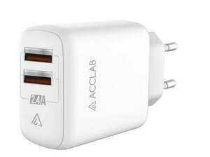 Зарядне пристрій ACCLAB 2хUSB (AL-TC224) 5В/2,4A/12W білий
